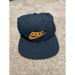 Nike Golf Navy Blue Hat Cap Adjustable Strapback Gold Embroidered Swoosh